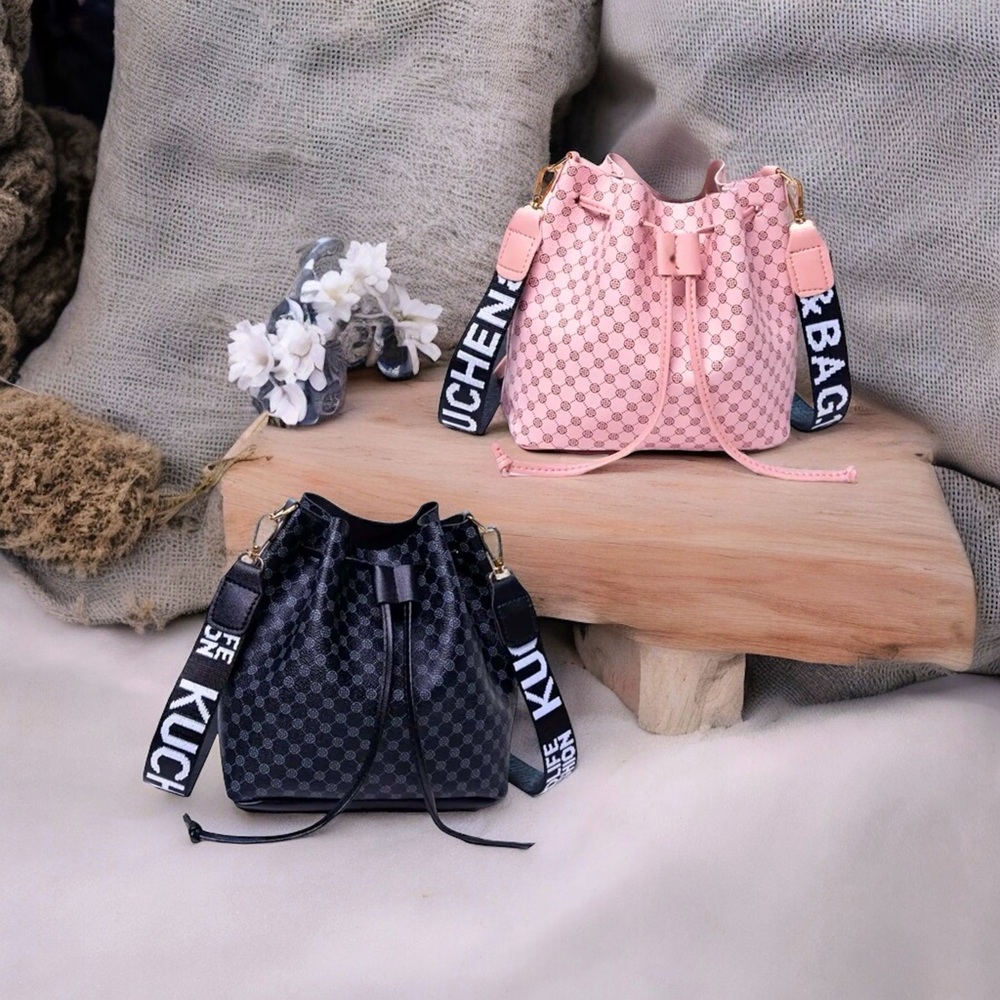 🆕 Small Bucket Bag, Vegan Leather Shoulder Bag, Drawstring Strap Mini Tote Bag